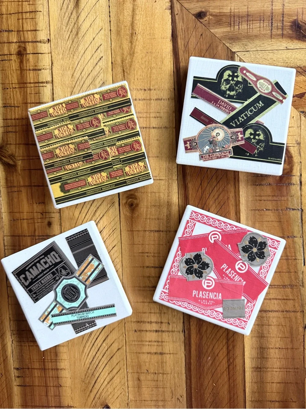 Handmade Cigar Band Coasters Set of 4 Cigar Lounge Home Bar Decor